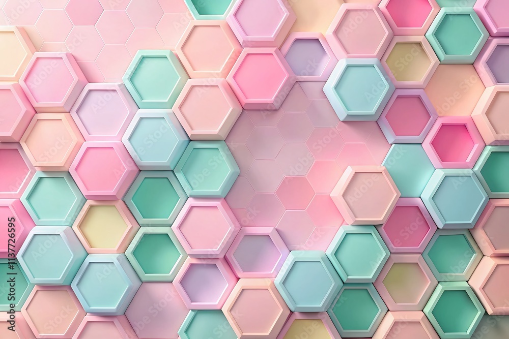 Poster modern pastel hexagon pattern on a pink gradient background for creative design concepts featuring a