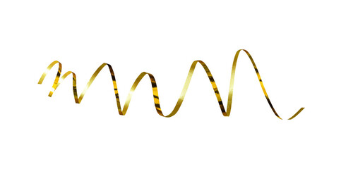 Golden scrolled ribbon for holiday decorations isolated on white or transparent background