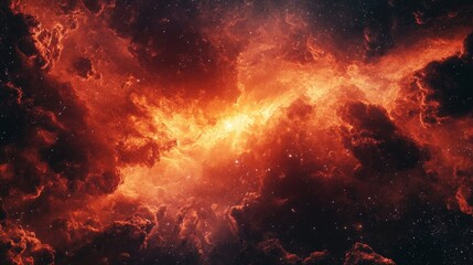 Fototapeta premium Majestic Cosmic Explosion of Red and Orange Nebula Surrounded by Twinkling Stars in a Deep Space Environment