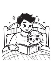 Coloring page father and boy read story before sleep