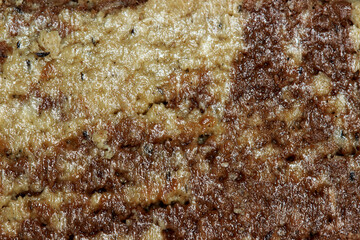 An image of the surface of a halva with chocolate.