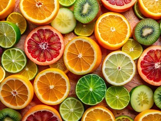 Obraz premium Vibrant Citrus & Kiwi Collage: Colorful Fruit Slice Photography