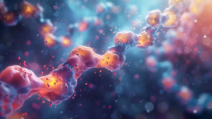 Abstract Molecular Structure with Colorful Particles in Depth