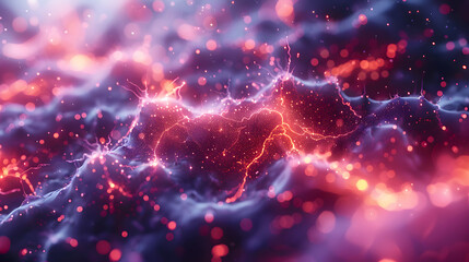 Abstract Electric Landscape with Glowing Particles and Waves