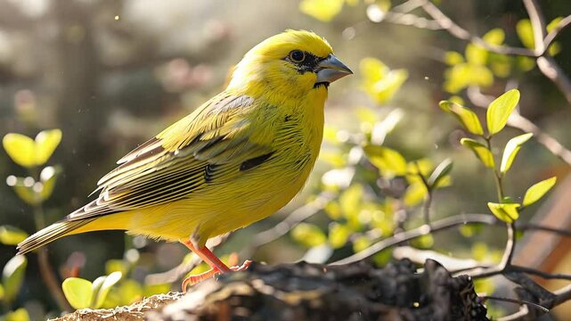 Canary bird on a branch 4K