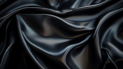 Fototapeta premium Smooth, black satin fabric with dramatic folds and wrinkles.