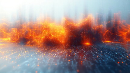Fototapeta premium Dynamic abstraction of artificial intelligence concepts with fiery digital patterns and glowing structures in a futuristic setting