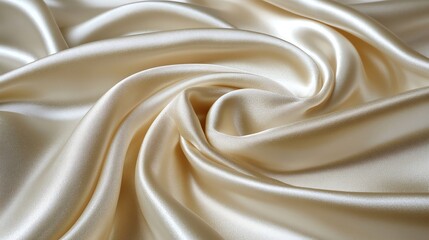Obraz premium Smooth, ivory satin fabric in a swirl pattern, close-up.