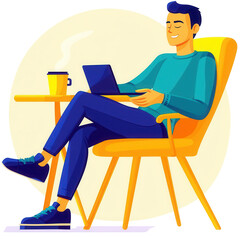 Relaxing remote work setup home office digital illustration cozy environment casual viewpoint transparent background