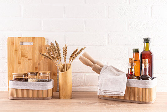 Modern Kitchen Interior with Bamboo Accessories
