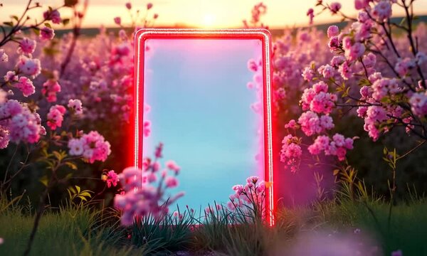 3d rendering of mirrors rectangle in nature