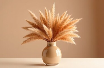 Mocha Mousse - Warm Brown Pampas Grass Arrangement in Elegant Glass Vase with Soft Background