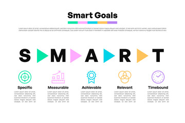 SMART Goals Infographic with Colorful Arrows and Icons for Project Management