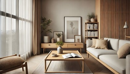 Fototapeta premium Rustic Retreat with Wooden Elements and Lush Greenery