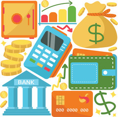 Hand drawn bank theme vector pack. suitable for business needs.