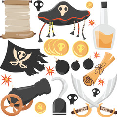 Hand drawn pirate theme vector elements pack