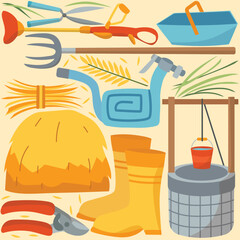 hand drawn farm theme vector elements pack