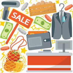 vector pack hand drawn discount and shop theme. suitable for your business