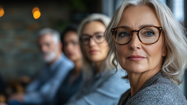 Engaged middle-aged adults attentively listening to a female educator in a health education class. Group learning in a supportive and informative environment, health awareness and education concepts.