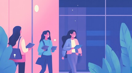 Group of professionals engaging in collaboration modern office digital content urban environment dynamic perspective teamwork concept