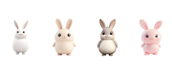 Obraz premium set of Cute, chubby beige rabbit with simple facial features, big eyes, pink cheeks, and a round body shape.