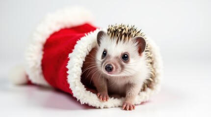 Fototapeta premium Christmas Hedgehog in Stocking