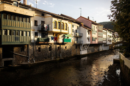 Charming Riverside View of Traditional Homes in Ea, Basque Country