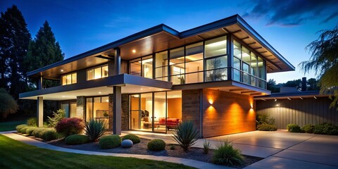 Night Photography Mid Century Modern Two Story Homes - Architectural Lighting Design