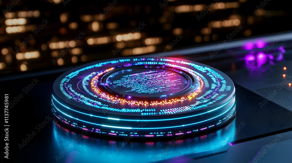 Poster 3d vector concept for web development with colorful lights and data visualizations