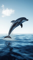 Fototapeta premium A black dolphin leaped out of the water in sunny day