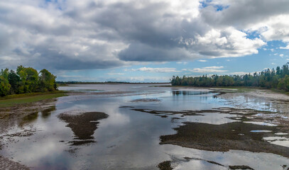 A view across a river tributary at the northern end of the Confederation bridge, Prince Edward Island, Canada in the fall