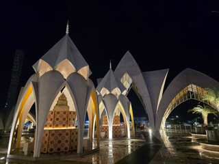 Bandung, West Java, Indonesia, November 30th 2024. The facade of Al Jabbar Mosque in the night.