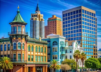 Fototapeta premium Oakland Architecture: Stunning Cityscapes, Modern Buildings, Historic Structures, Bay Area Design, Urban Skyline, California Architecture, Oakland City Views, Architectural Photography