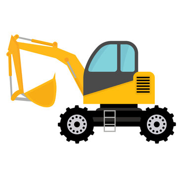 recommend clip art: Yellow excavator flat vector illustration isolated on white background, heavy construction equipment, cartoon excavator clip art, excavator digger machine clipart