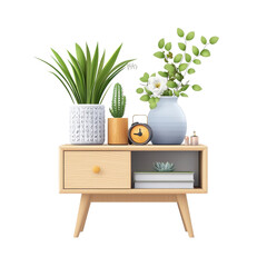 Abstract representation of a side table nightstand isolated on a white background. cutout png