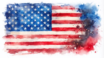 Watercolor American Flag, Patriotic USA Flag Image, 4th of July, Independence Day, American Symbol, Stars and Stripes
