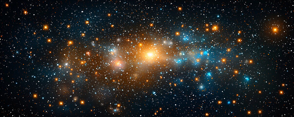 Space background with stardust and shining stars. Realistic colorful cosmos with nebula and milky way. Blue galaxy backdrop. Beautiful outer space. Infinite universe. 