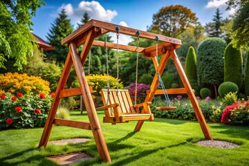Outdoor Garden Swing Set Photoshoot: Relaxing Patio Swing Chair Images, Backyard Hammock Swing, Porch Swing, Wooden Swing, Kids Swing Set Pictures