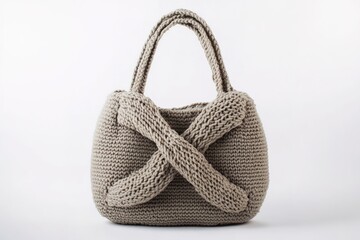 Handmade crochet tote bag on white background