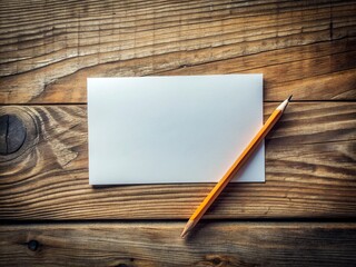 Fototapeta premium White Card & Pencil Still Life: Wooden Table Documentary Photography