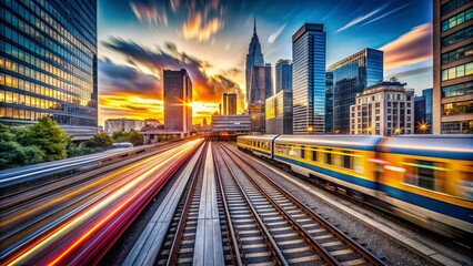 Panoramic City Train Speed, High-Speed Rail, Urban Train Photography, Fast Train Landscape, Cityscape Train