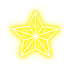 Neon golden bright star isolated on transparent background