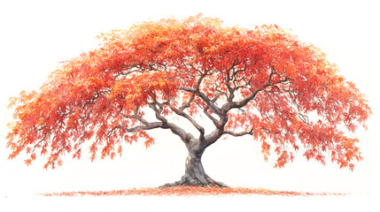Obraz premium detailed watercolor of maple tree showcasing vivid orange leaves, capturing beauty of autumn. intricate branches and vibrant colors evoke sense of tranquility and nature splendor