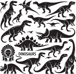 Naklejka premium set of dinosaurs silhouette icon vector illustration with white background