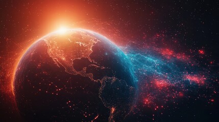 Obraz premium Global network illustration: vector world globe with connected lines representing internet connectivity and worldwide communication