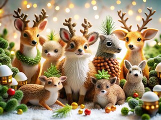 Obraz premium Woodland Animals Forest Decor, Low Light Photography, White Background, Cute Animals Illustration