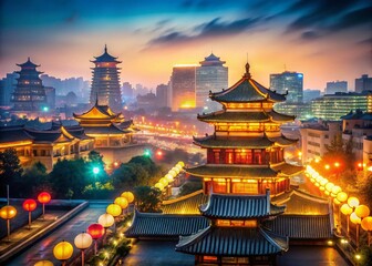 Xian Nightscape Bokeh Photography: Stunning City Lights, Ancient Walls, Illuminated Towers