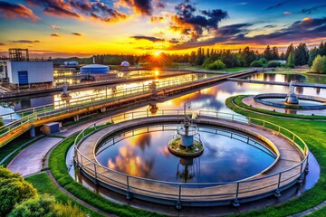 Panoramic Sewage Extraction: Wastewater Treatment Plant, Industrial Pumping, Sludge Removal, Environmental Sanitation, Large Scale Drainage System