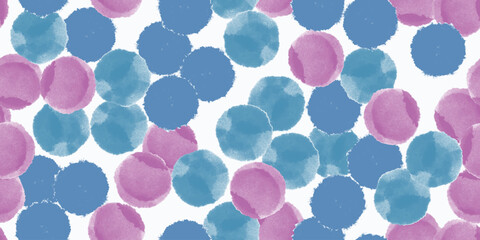 Abstract seamless pattern, background with purple, blue watercolor shapes and stains. Repeating vector design for print