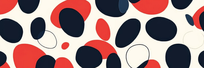 Fototapeta premium Aesthetic minimalist patterned background with rounded shapes, blue, red, white colors. Generative AI